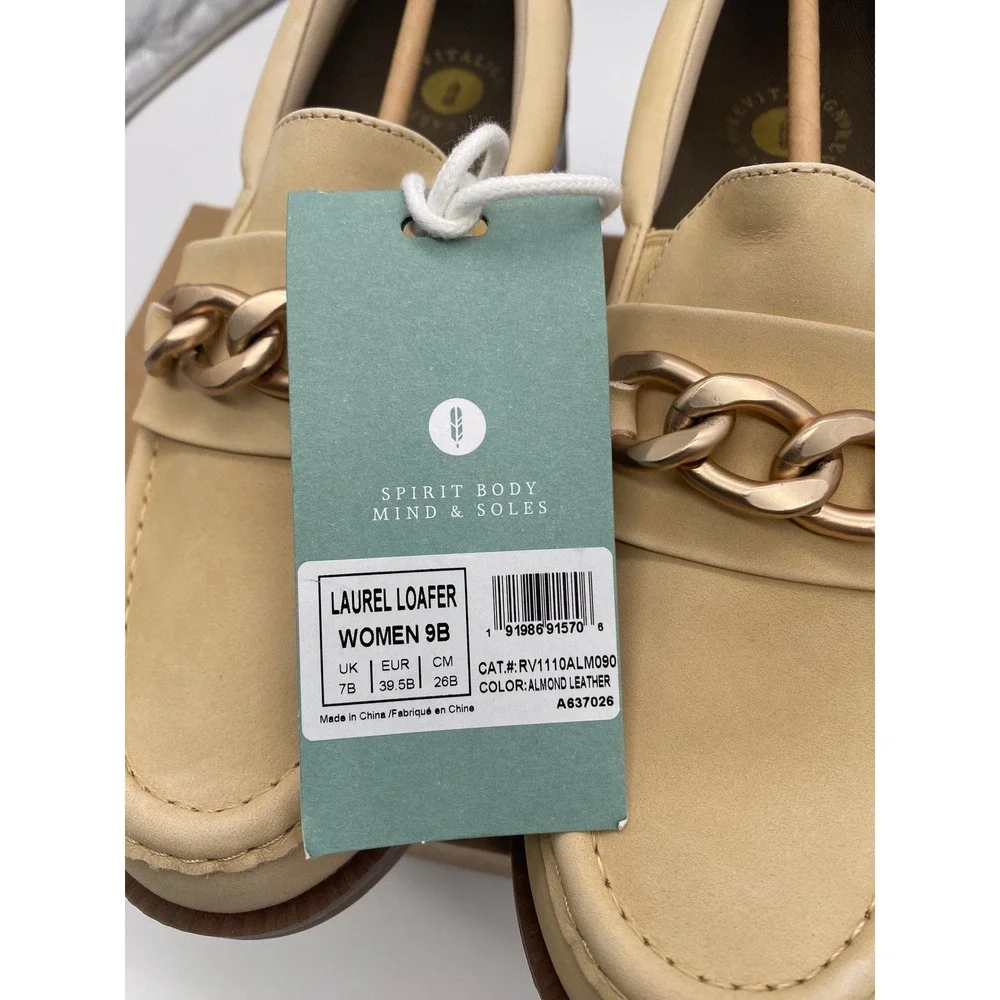 Revitalign Womens Laurel Loafer Almond Leather Gold Chain Lug Sole RV1110 9B